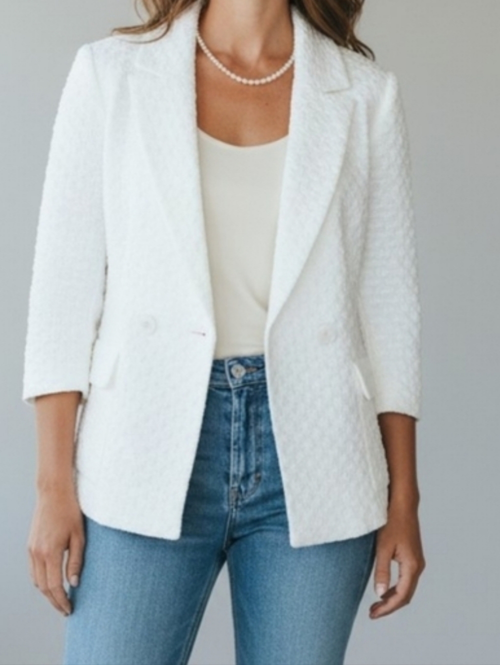 CAbi Club Double Breasted White Women's Blazer M